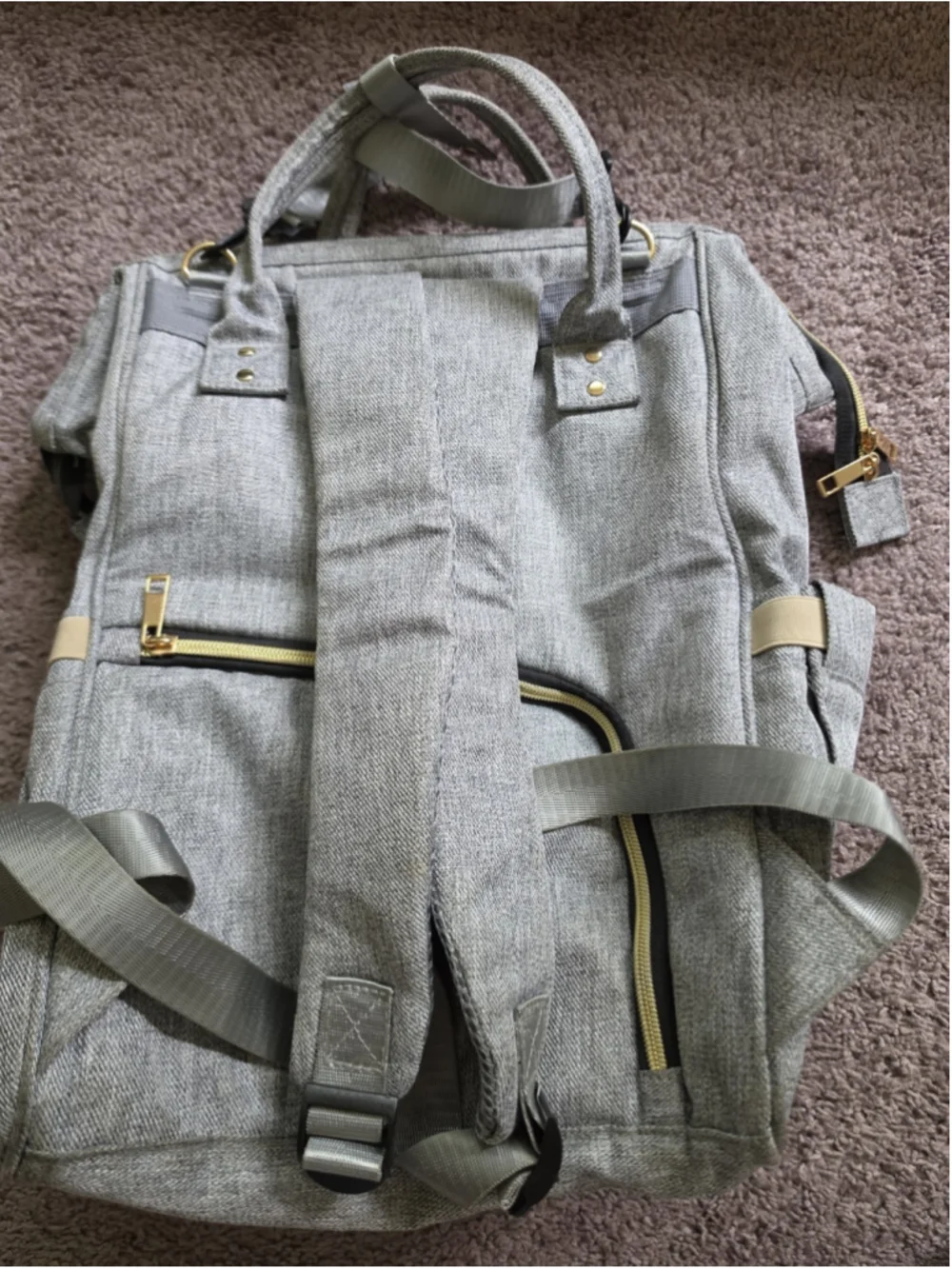 Mokaloo Diaper Backpack / Stroller Strap / USB Port Gray Travel Carry On
